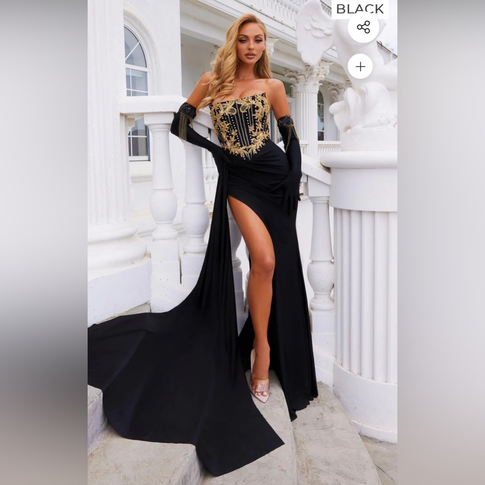 Portia & Scarlett strapless black prom dress formal gown